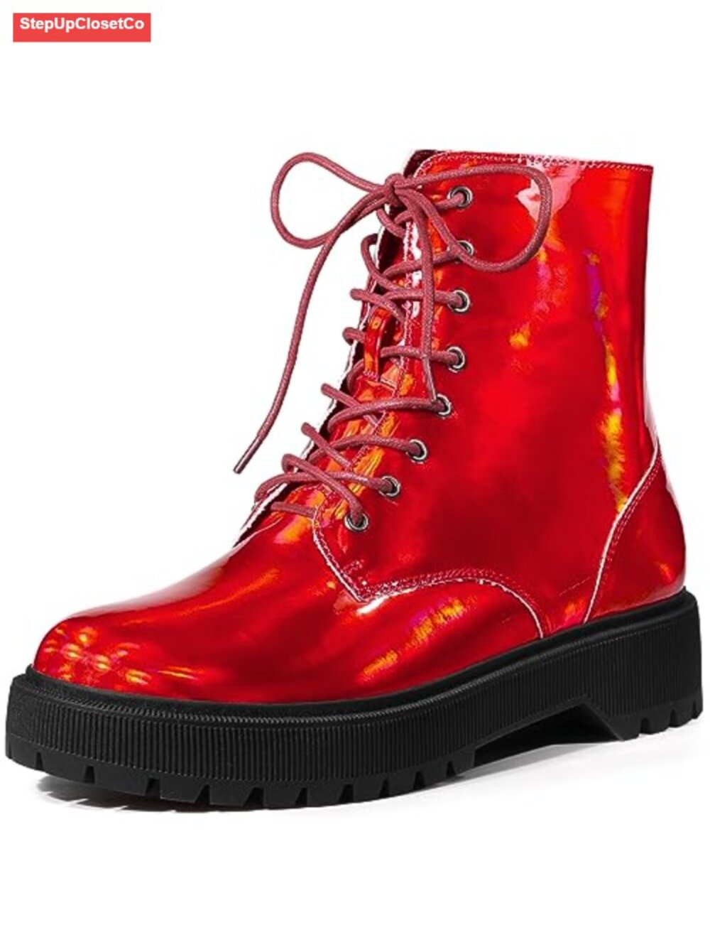 Faux Leather Platform Combat Boots Round Toe Ankle Booties